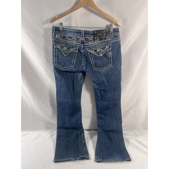 Miss Me Jeans Women's 32 Easy Boot Cut Embellished Bling Flap Pockets Denim Blue - Picture 10 of 10